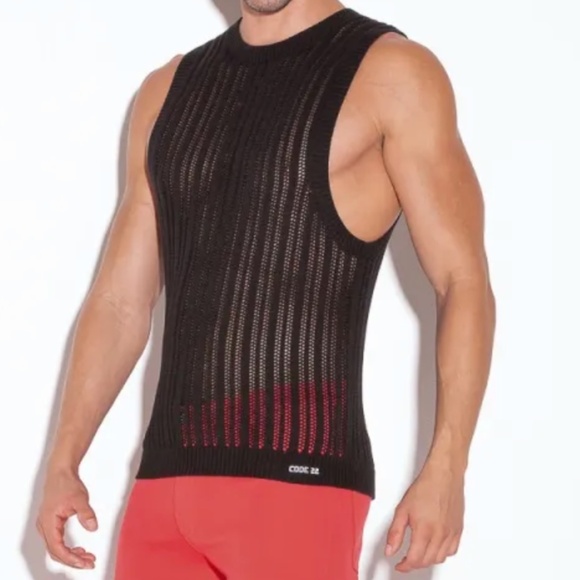 CODE 22 KNITTED STRIPE TANKTOP SLEEVELESS BLACK - Picture 2 of 6